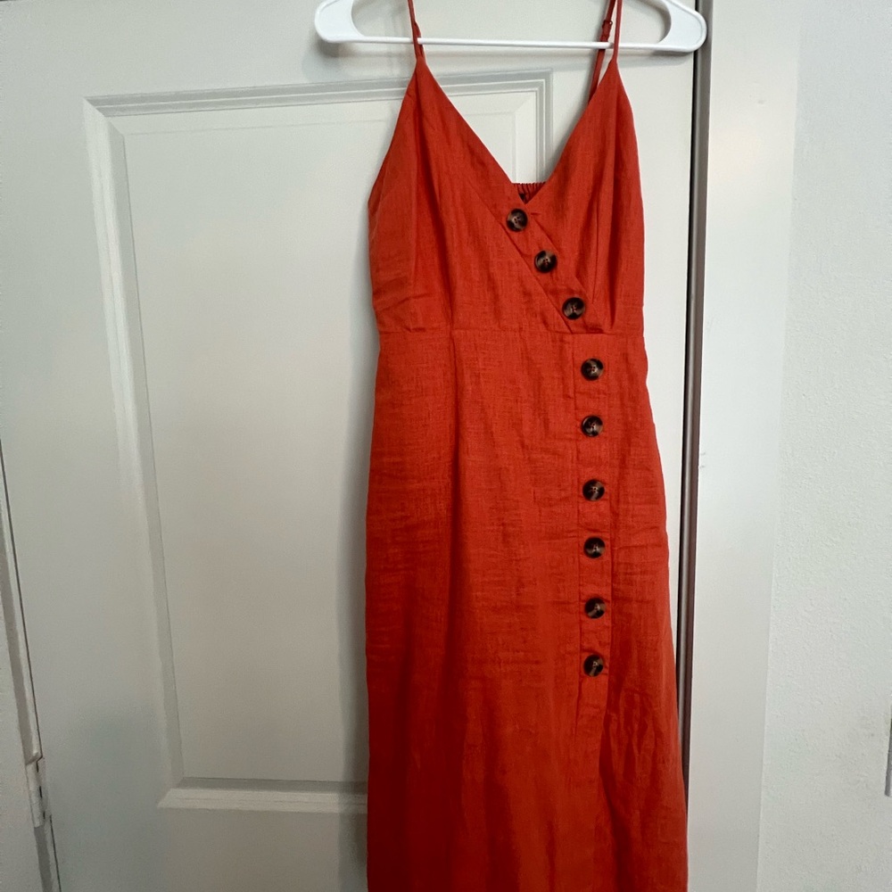 Forever 21 Orange Asymmetrical Wrap Midi Dress